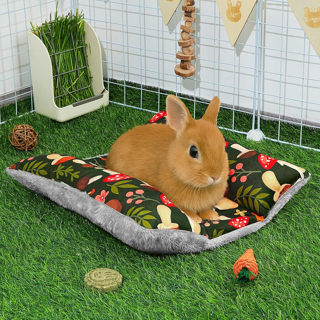 15"x14" Soft Plush Rabbit Bed Washable Cuddle Mat for Small Pets