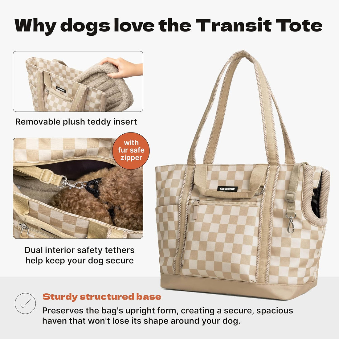 Cleverpup Transit Tote Dog Carrier 4-Piece Set - Medium, Checkerboard