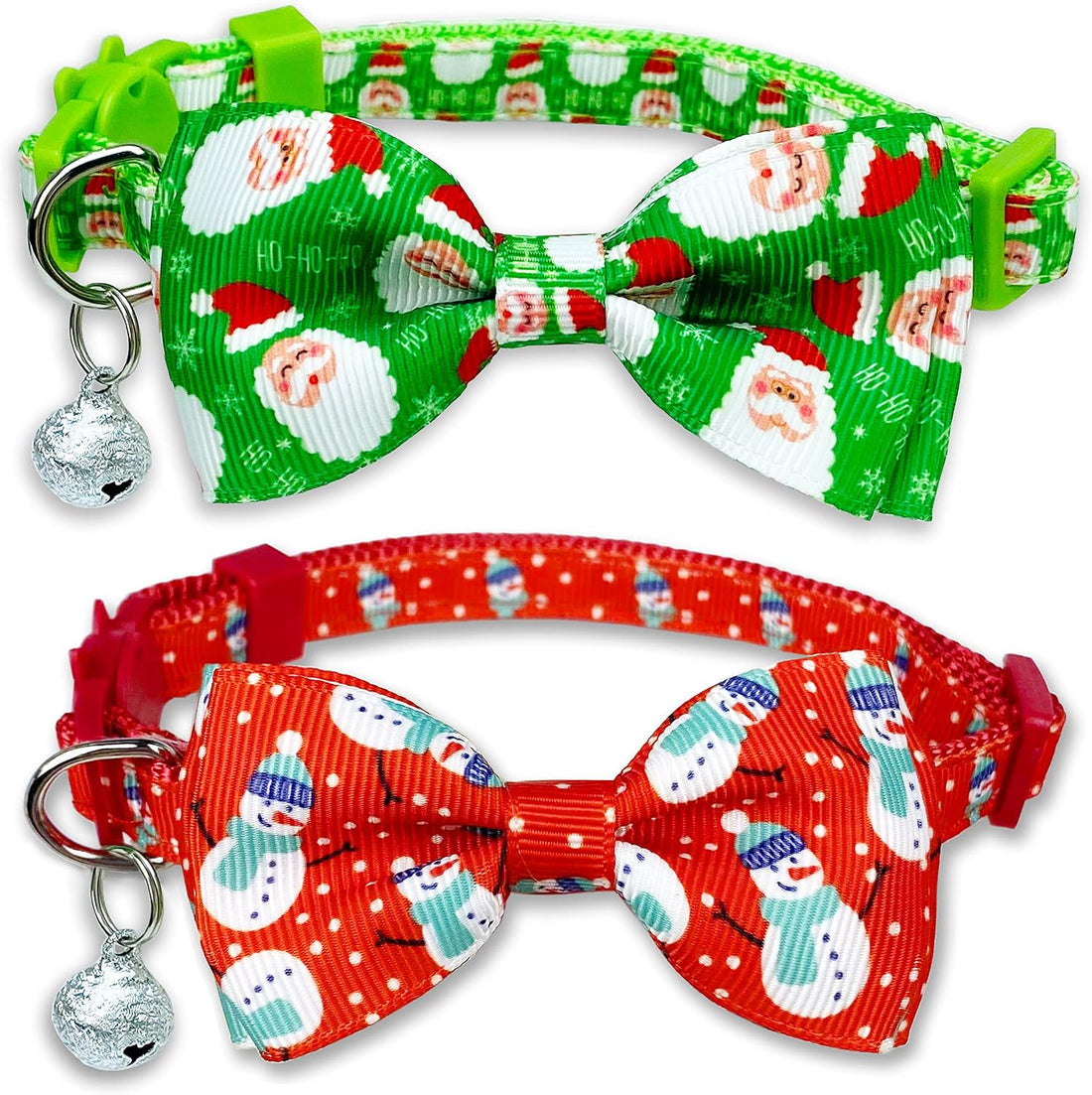 Halloween Cat Collar 2 Pack, Adjustable Breakaway, Bow Ties & Bells
