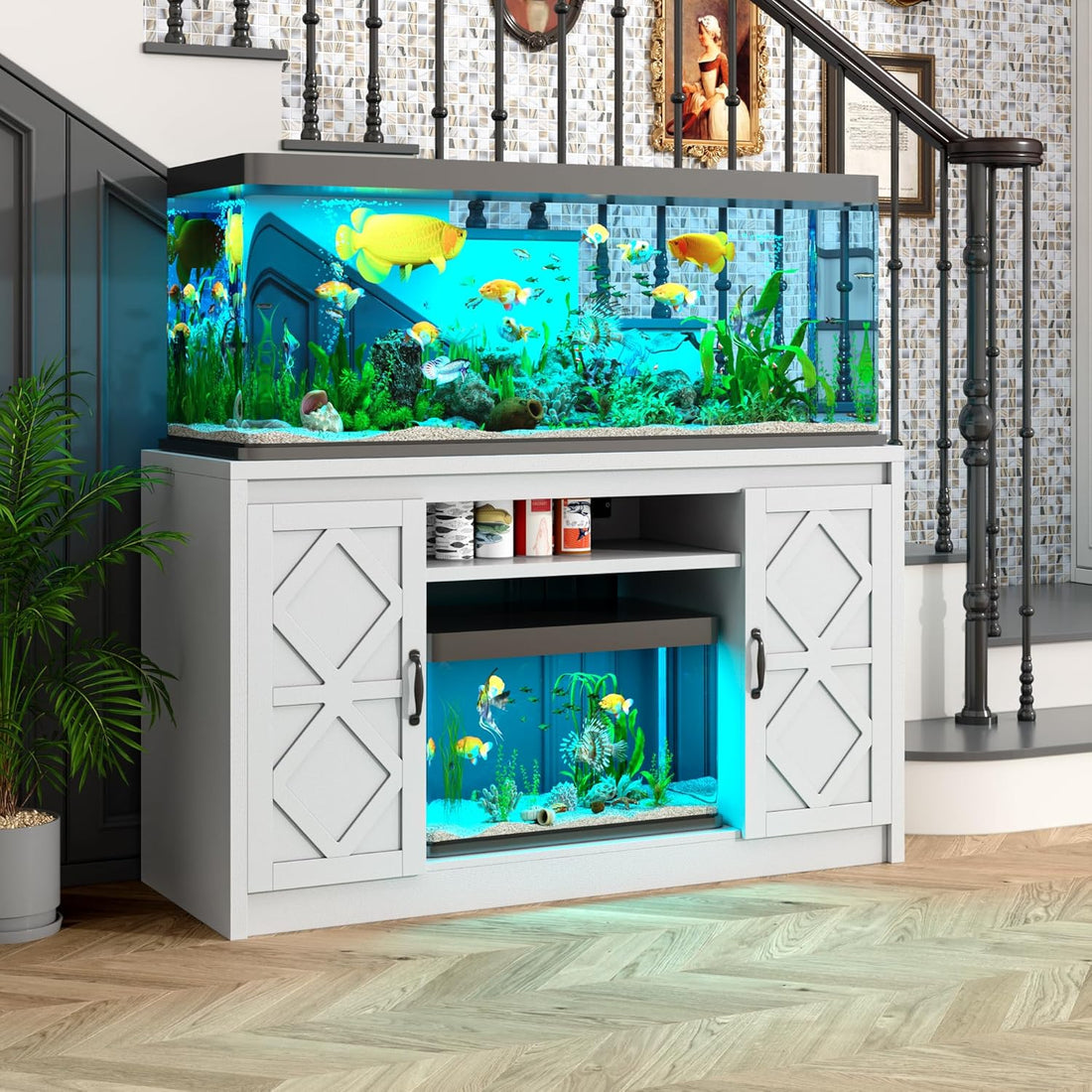 kepptory 75-120 Gallon Fish Tank Stand with Diamond Doors & Power