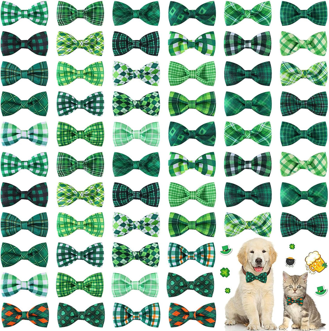 Silkfly 60 Pcs Fall Thanksgiving Plaid Dog Collar Bow Ties Bulk