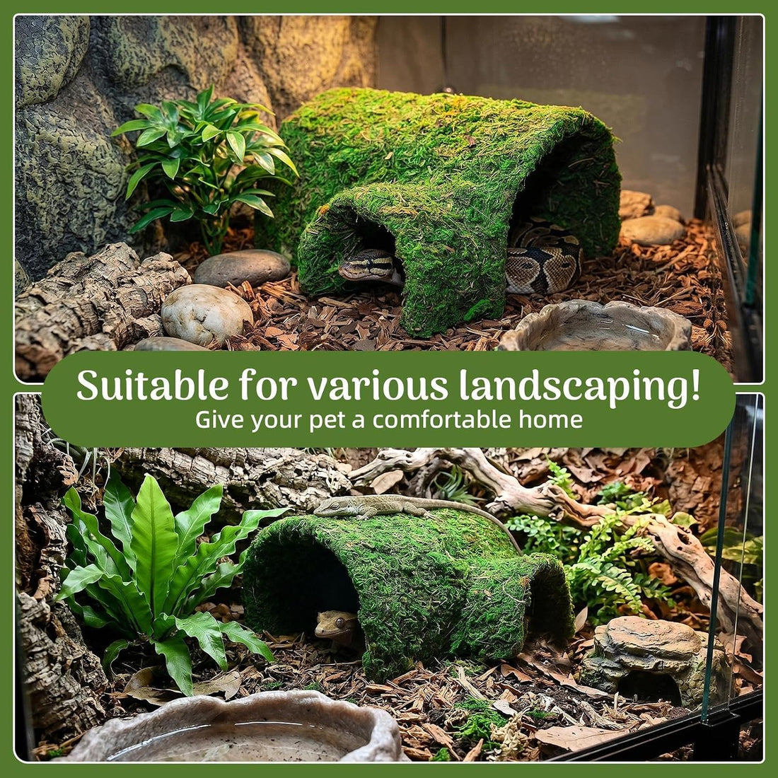 Reptile Tunnel Cave Hide, Handmade Shelter for Gecko Snake