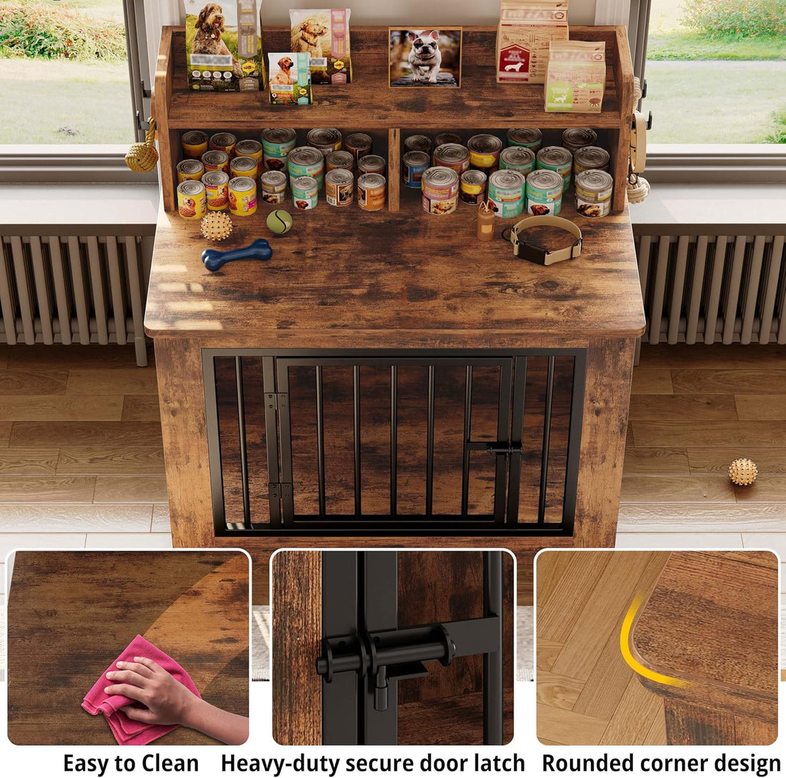 IRONCK 33.4" Small Dog Crate Furniture with Storage Hooks
