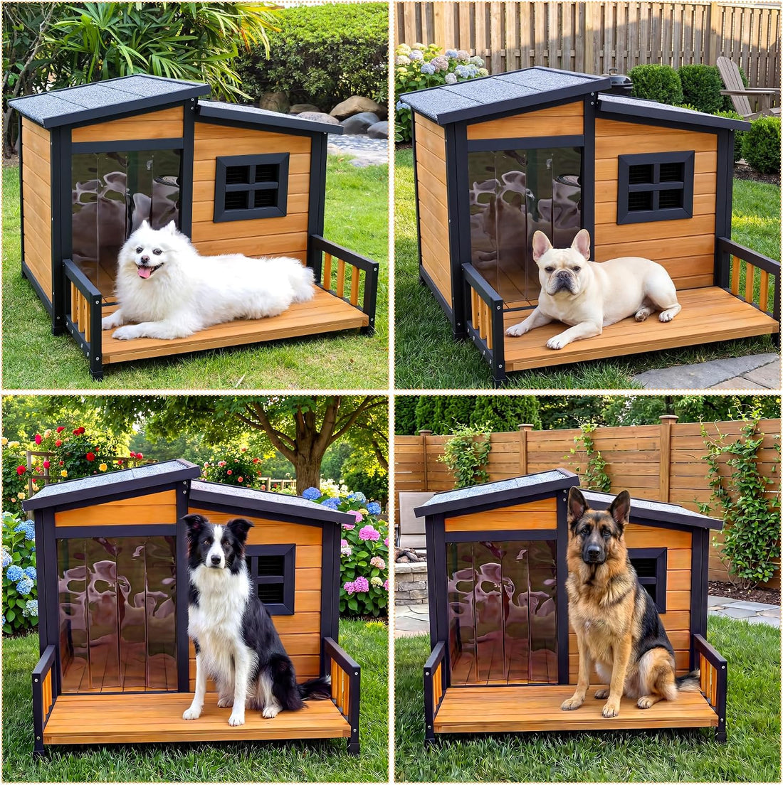 RUNSHED Large Outdoor Dog House W/Elevated Floor, Easy Assembly 39"