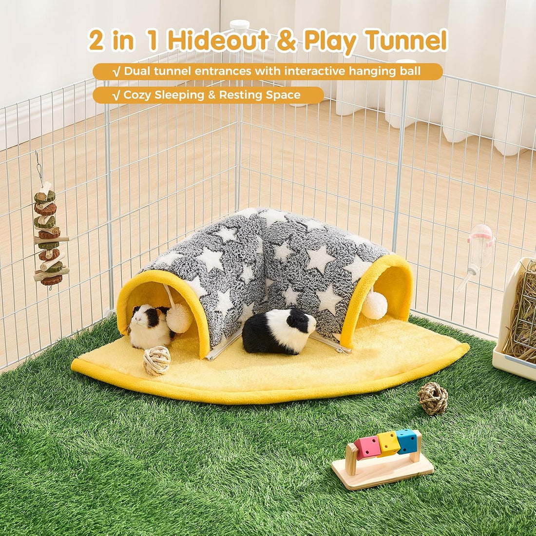 Avont Guinea Pig Tunnel Bed, Washable Hideout for Small Pets