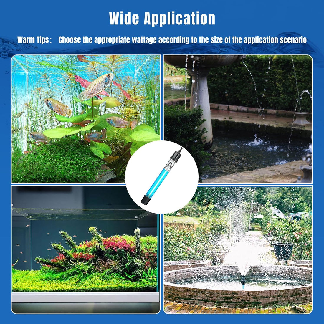 7W Aquarium UV Light for 20-100 Gallon Fish Tank Aquarium Light Algae