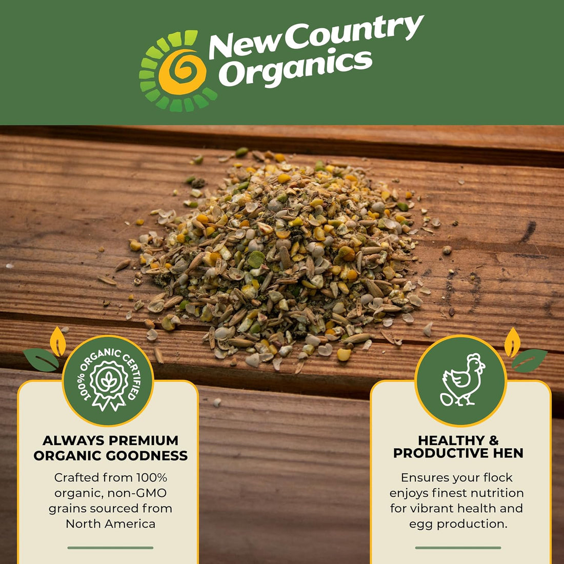 New Country Organics | Corn-Free Classic Layer Chicken Feed for Laying Hens | Corn-Free and Soy-Free | 17% Protein | Certified Organic and Non-GMO Chicken Food | 25lbs Bag