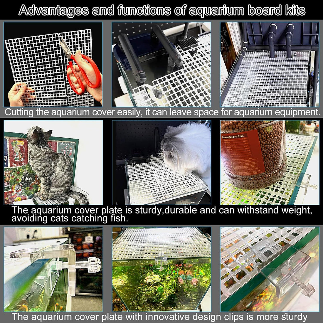 4 Aquarium lid Hood Fish Tank top Cover Terrarium lid Plastic Grid