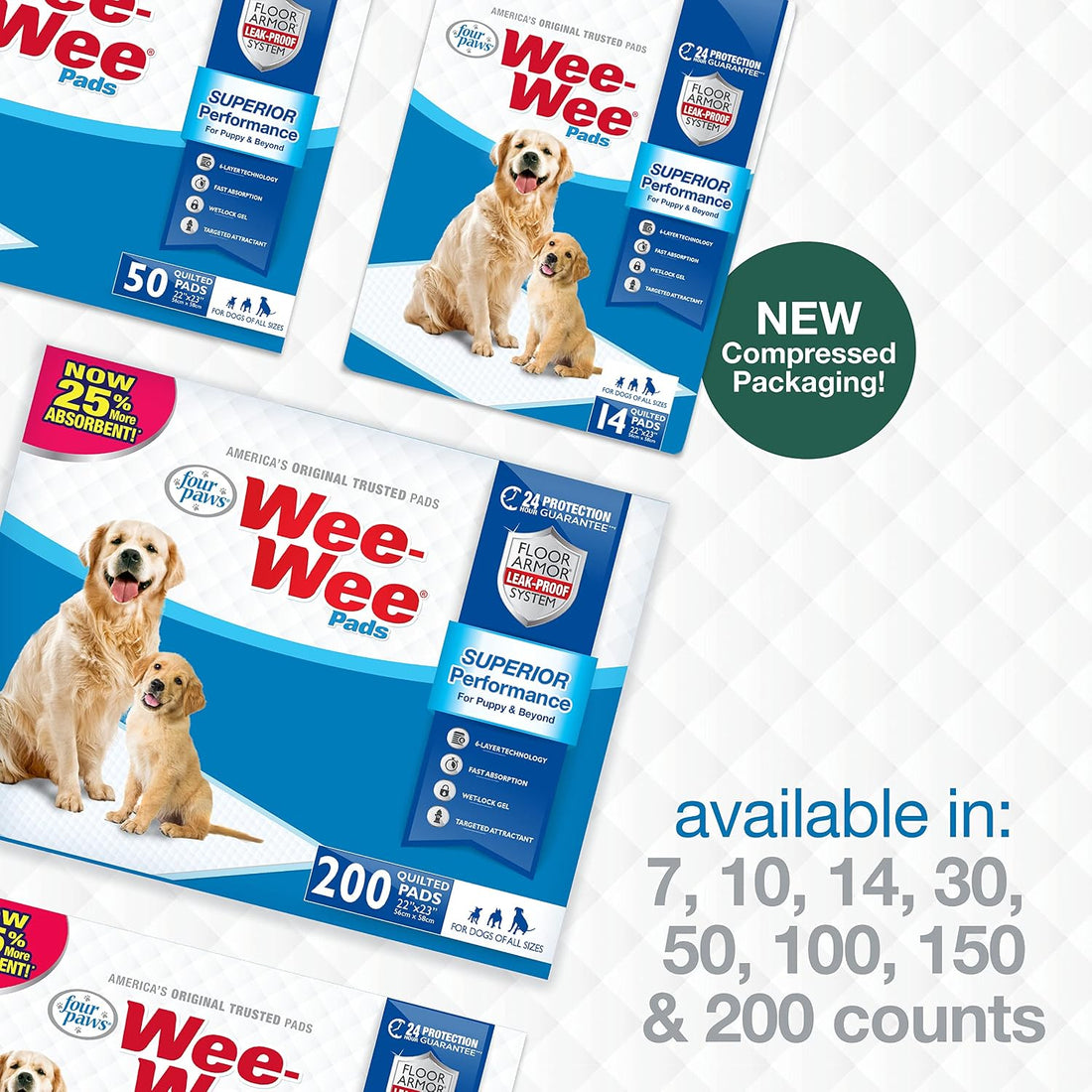 Four Paws Wee-Wee Superior Performance Unscented Pee Pads for Dogs