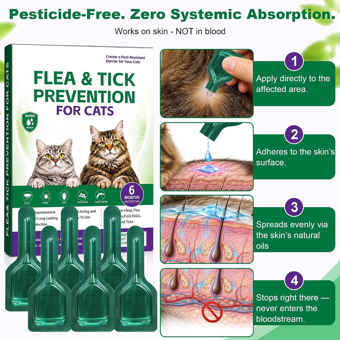 Treatment for Cat | Topical Preventative for Cats | 6 Doses Supply
