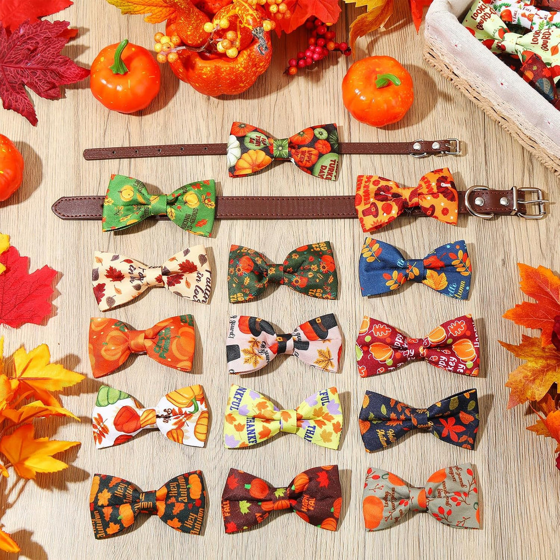 Talltalk 30 Pcs Fall Dog Bow Ties Fall Style, Pet Collar Bows for Cats