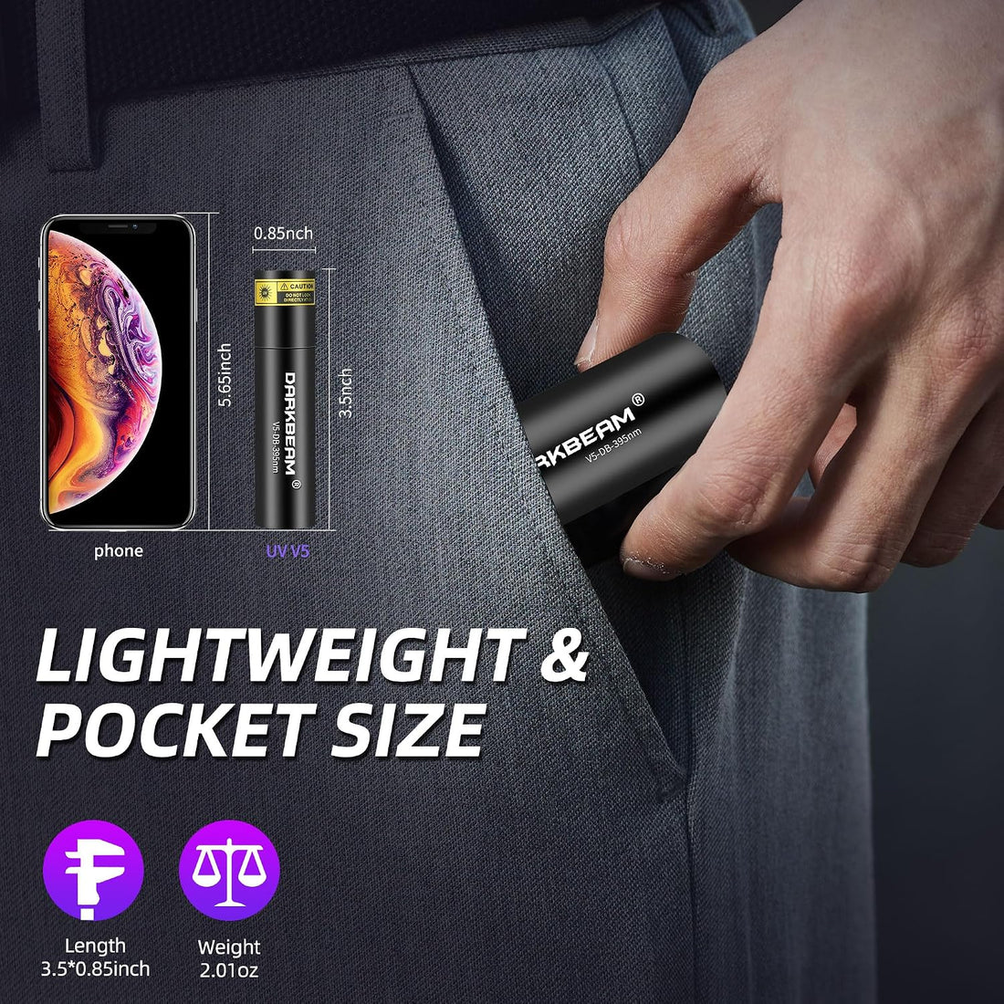 DARKBEAM Flashlight UV Black Light 395 NM, Mini but Powerful USB- C