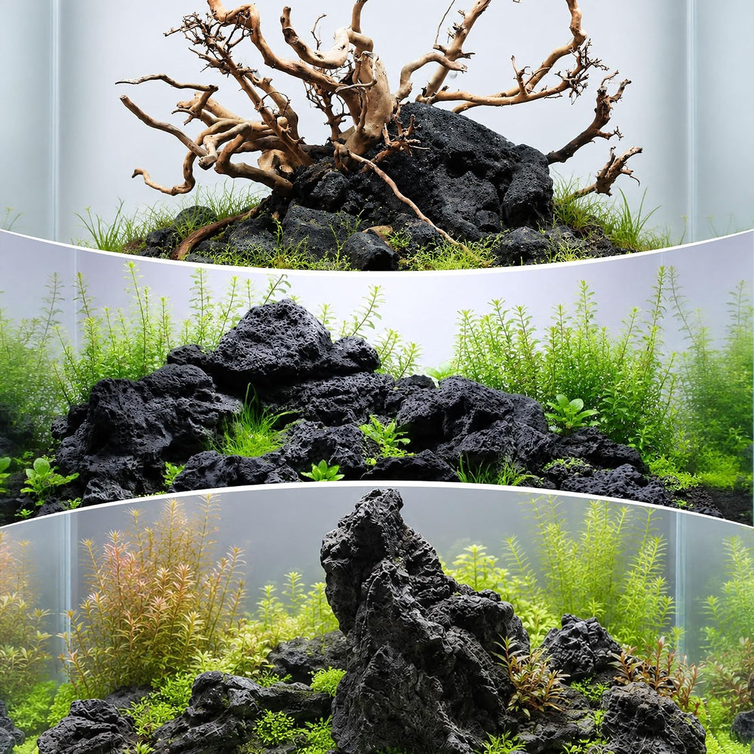 Black Lava Rock Aquarium Stones for Fish Tank,3LB 3-5inches