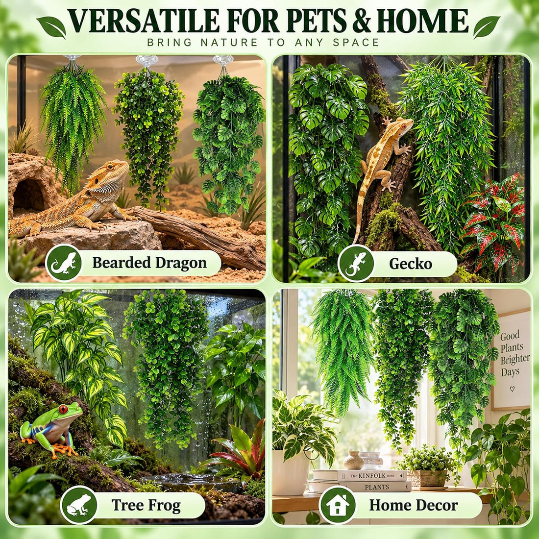 12Pcs Reptile Vines Leaves Plants for Bearded Dragon Tank Accessories