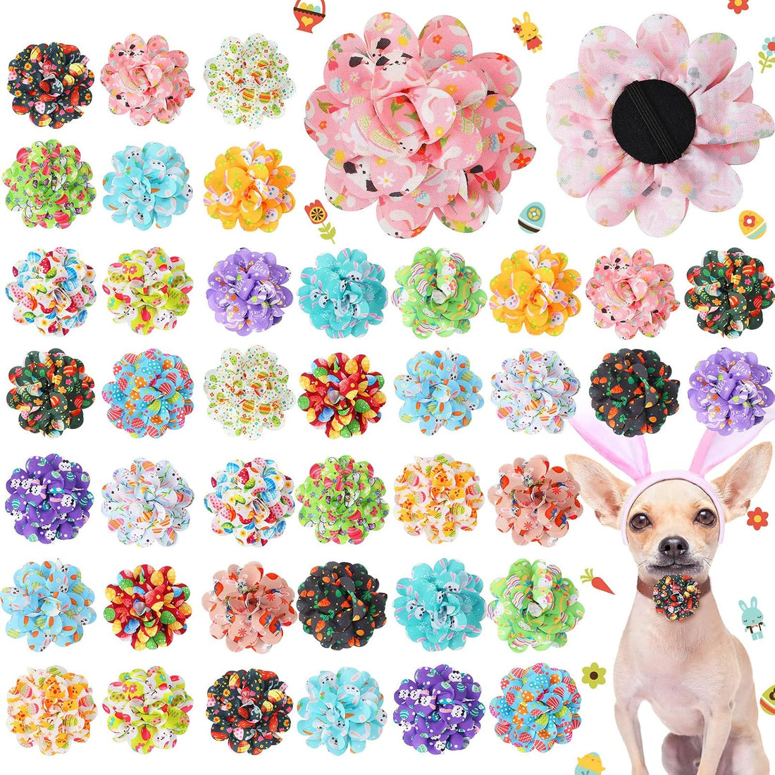 Silkfly 80 Pcs Halloween Dog Collar Flowers Bulk, Pet Bows