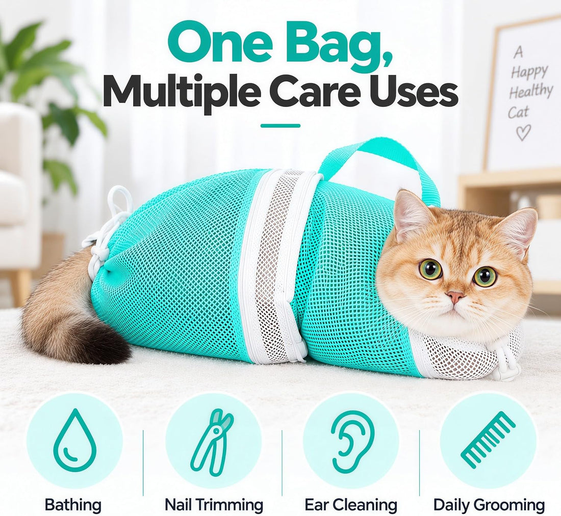 Cat Bathing Bag, Anti-Bite Anti-Scratch Adjustable Mesh Washing