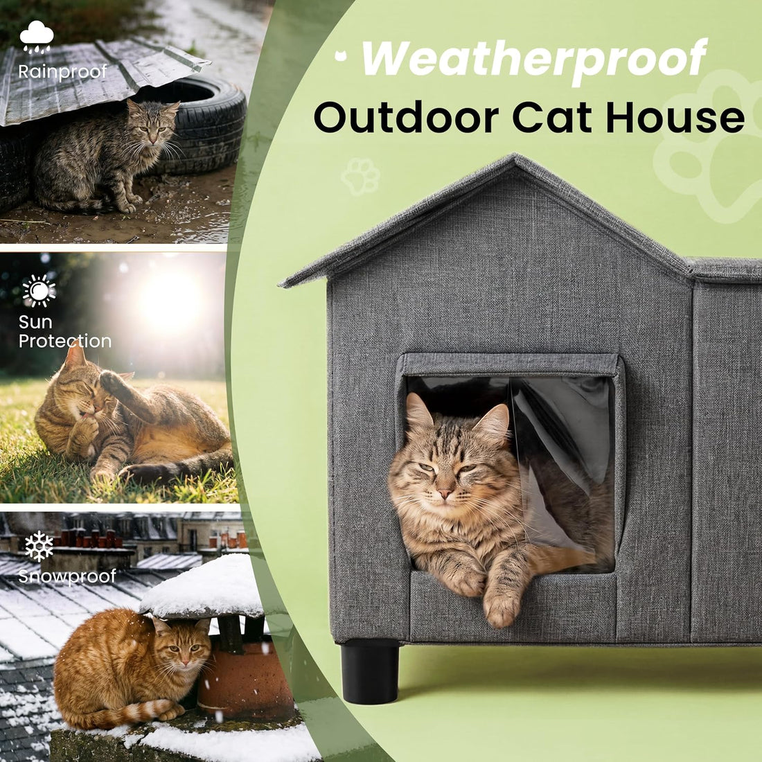 Love's cabin Outdoor Cat House Weatherproof Elevated Cat Bed, Grey