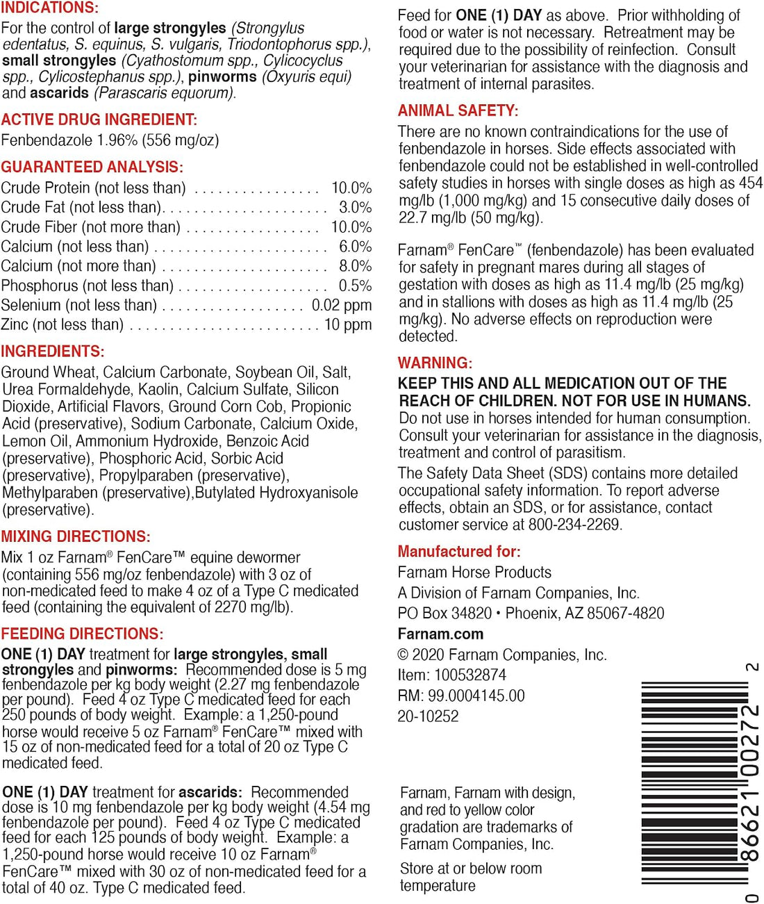 Farnam FenCare Safe-Guard 1.96% Equine Dewormer 5 Ounces