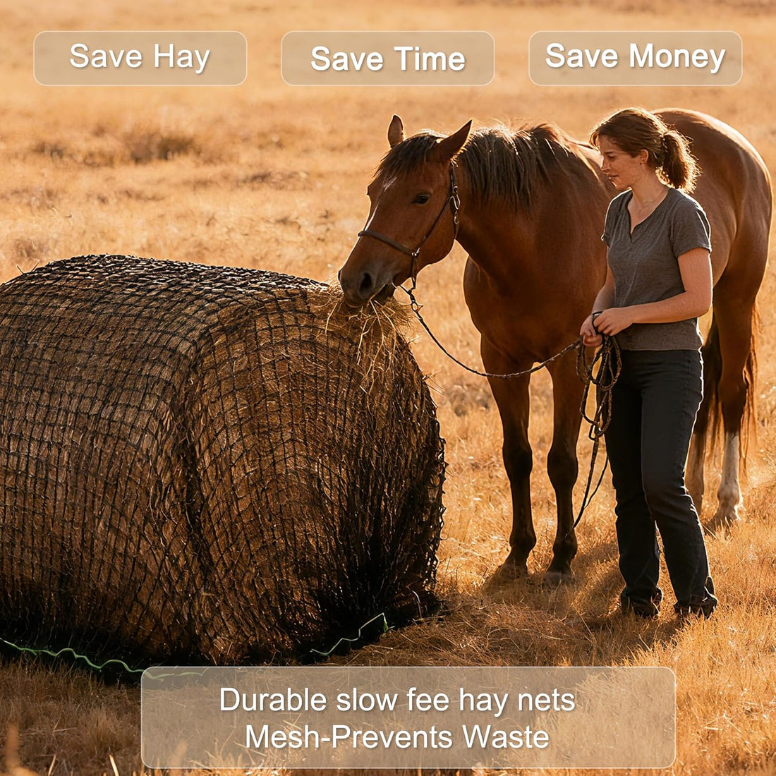 Martx 5x5ft Round Bale Hay Net for Horses Slow Feed, Knotless Feeder