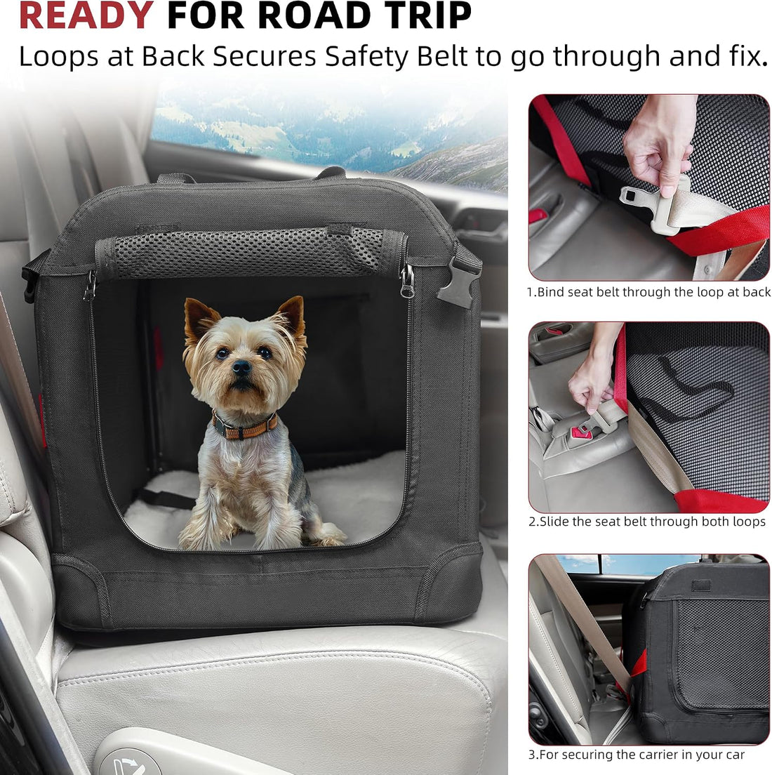 Petprsco Large Cat Carrier for 2 Cats/Small Dogs 24"x17"x17" for Car