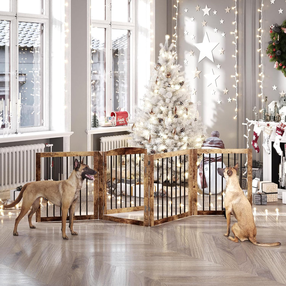 Vantas 96" x 30", No-Assembly Wooden Dog Gate with Door