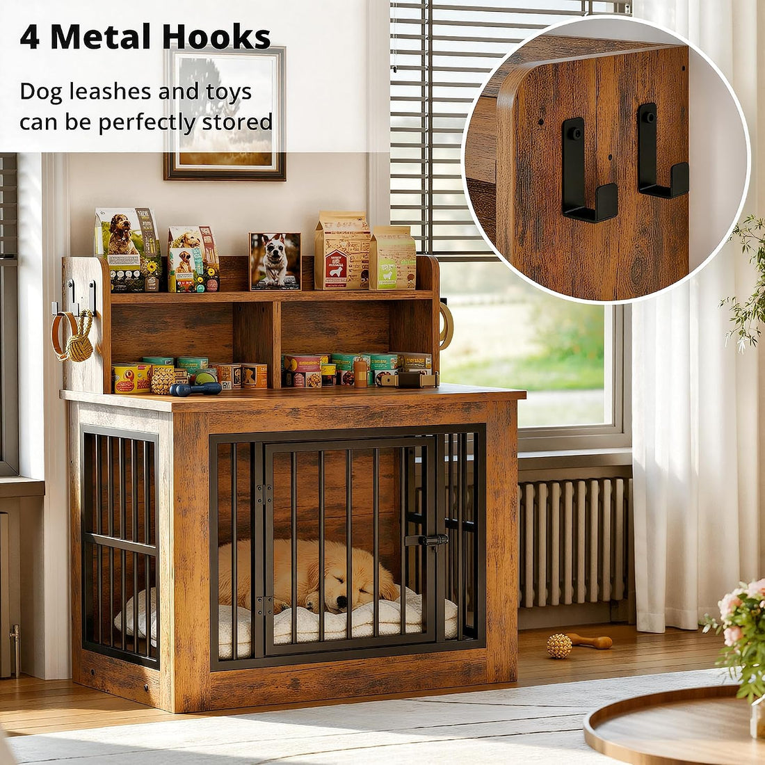 IRONCK 33.4" Small Dog Crate Furniture with Storage Hooks