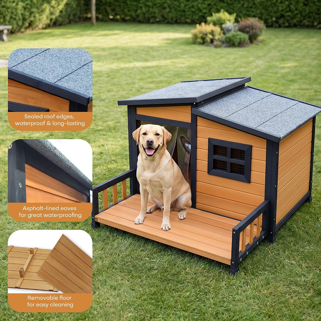 Large Dog House Outdoor Elevated Wooden Dog Kennel with Porch 39"