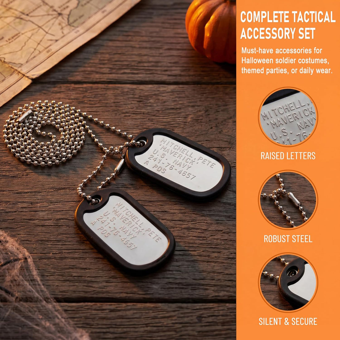 Stainless Steel Military Dog Tag Set with Chains and Silencers