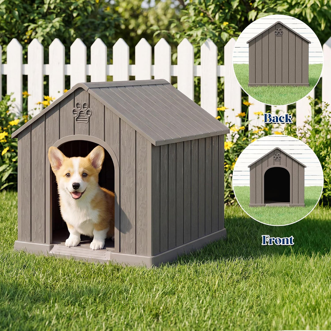 Dog House Outdoor, Plastic Small Dog House-Weatherproof Design