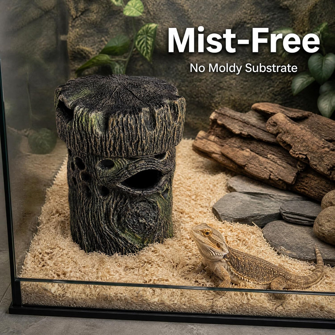 Reptile Humidifier Fogless Tree Trunk with Detachable Tank for Gecko