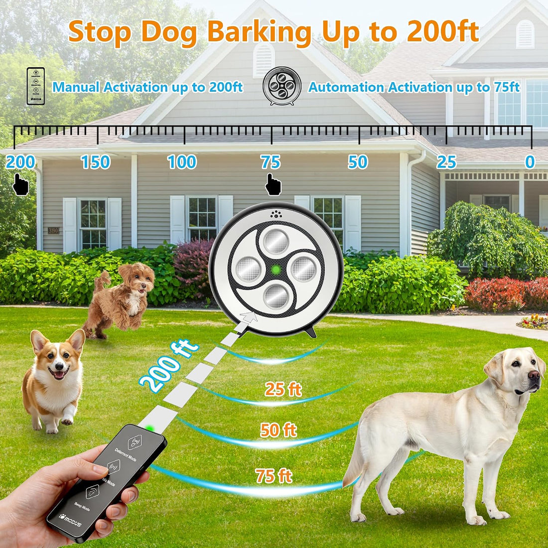 Dog Barking Deterrent with Remote, Rechargeable, 6 Modes, 200ft Range