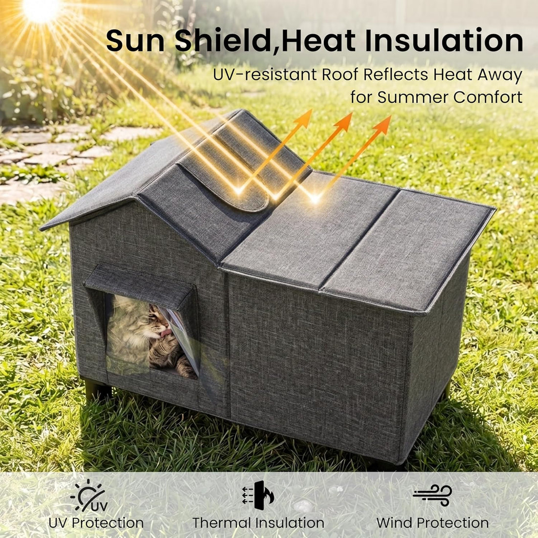Love's cabin Outdoor Cat House Weatherproof Elevated Cat Bed, Grey