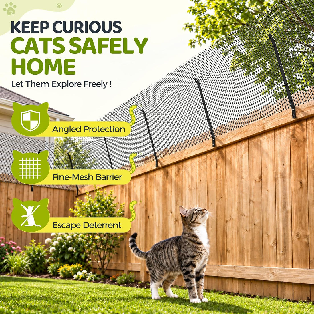 Cat Fence Outdoor Barrier 33FT, Anti Climb Fence Topper for Cats