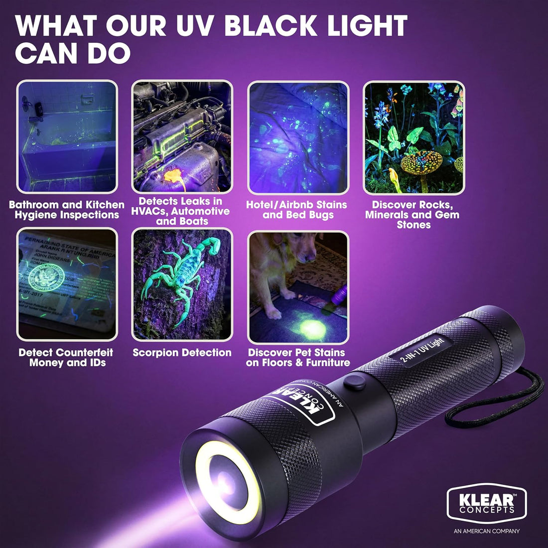 UV Flashlight, 2-in-1 Blacklight & White Light Mode, 395nm UV