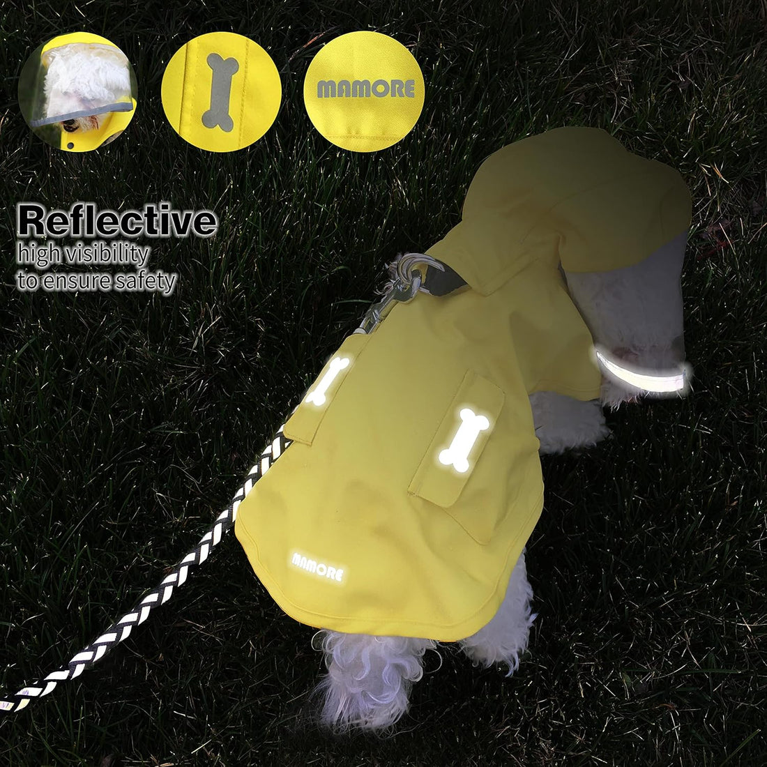 Waterproof Dog Raincoat, Adjustable Reflective Lightweight Pet Rain