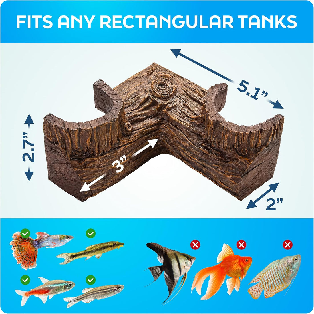 FISHNOSH Aquarium Cave | Natural-Looking Wood-Like BPA-Free Fish Tank