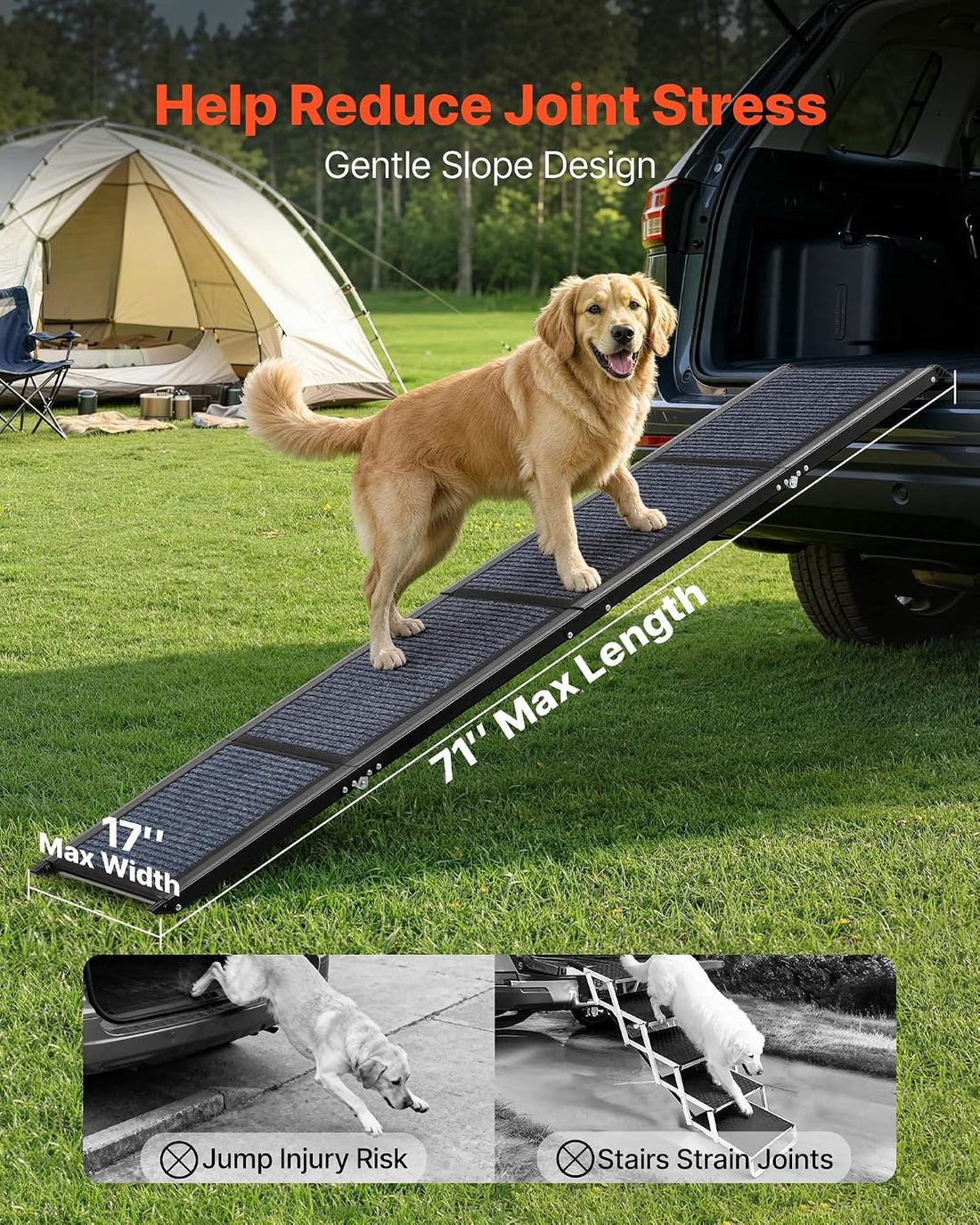 VEVOR Dog Ramp for Cars, 71" L x 17" W