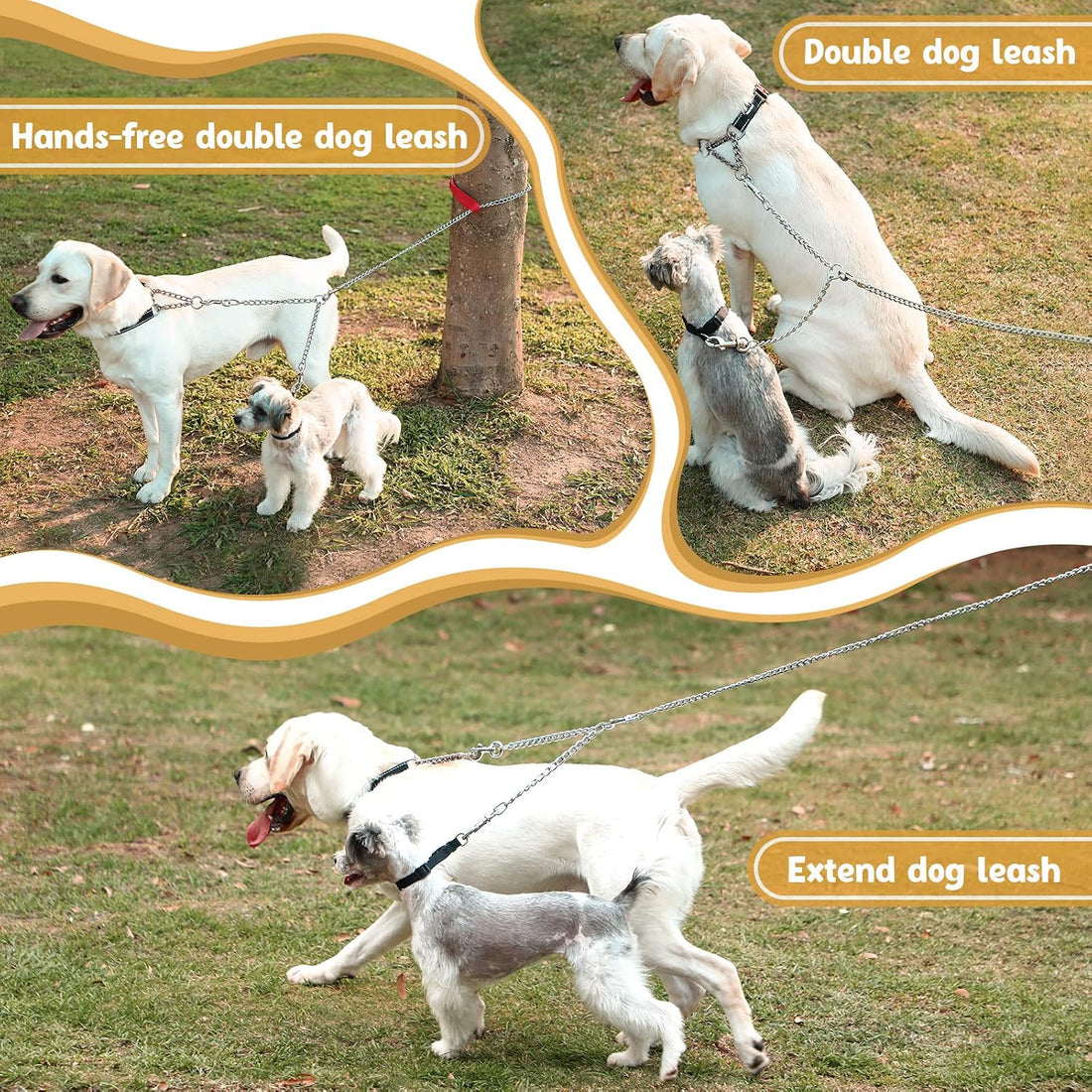 PETTOM Heavy Duty 2 Way Dog Lead Metal Chain Double Pet Clip Leash