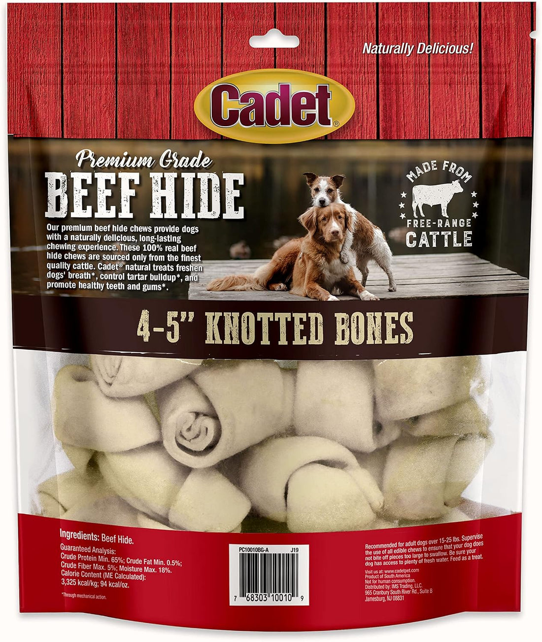 Cadet Premium Grade Beef Hide Knotted Bones Dog Chews, 1 lb, 4-5"
