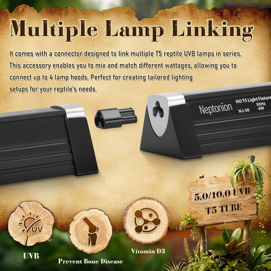 8W Reptile T5 HO UVB 12.5" 5.0 Light Fixture with Tube