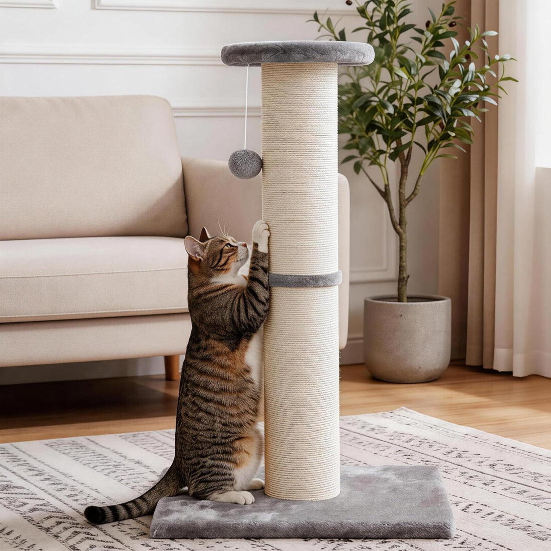 PAWSCRAT 32" Tall Cat Scratching Post, 5-Inch Diameter, Sisal