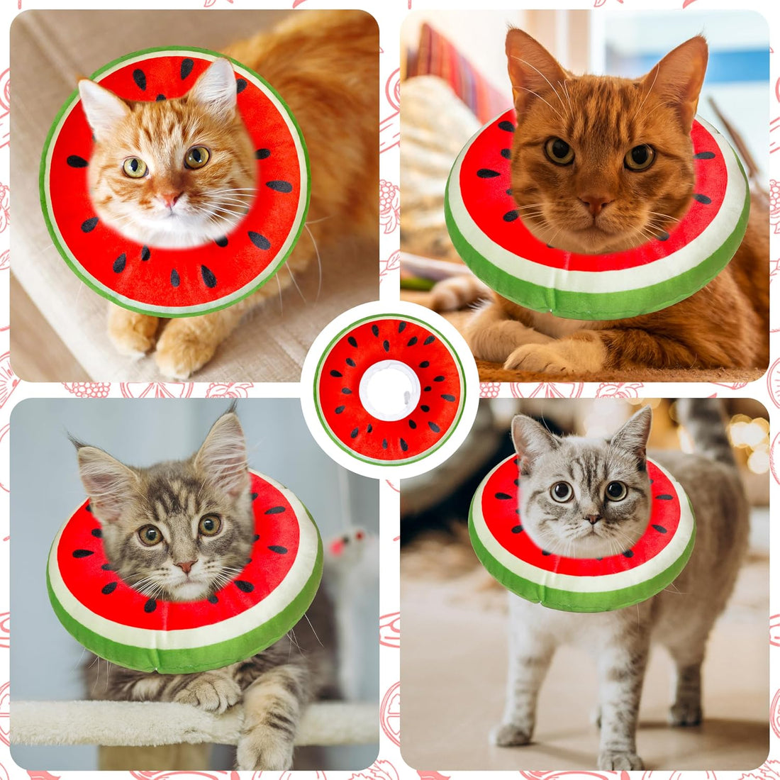 Cat Cone Collar Soft, Cat Recovery Cone (Watermelon, S)