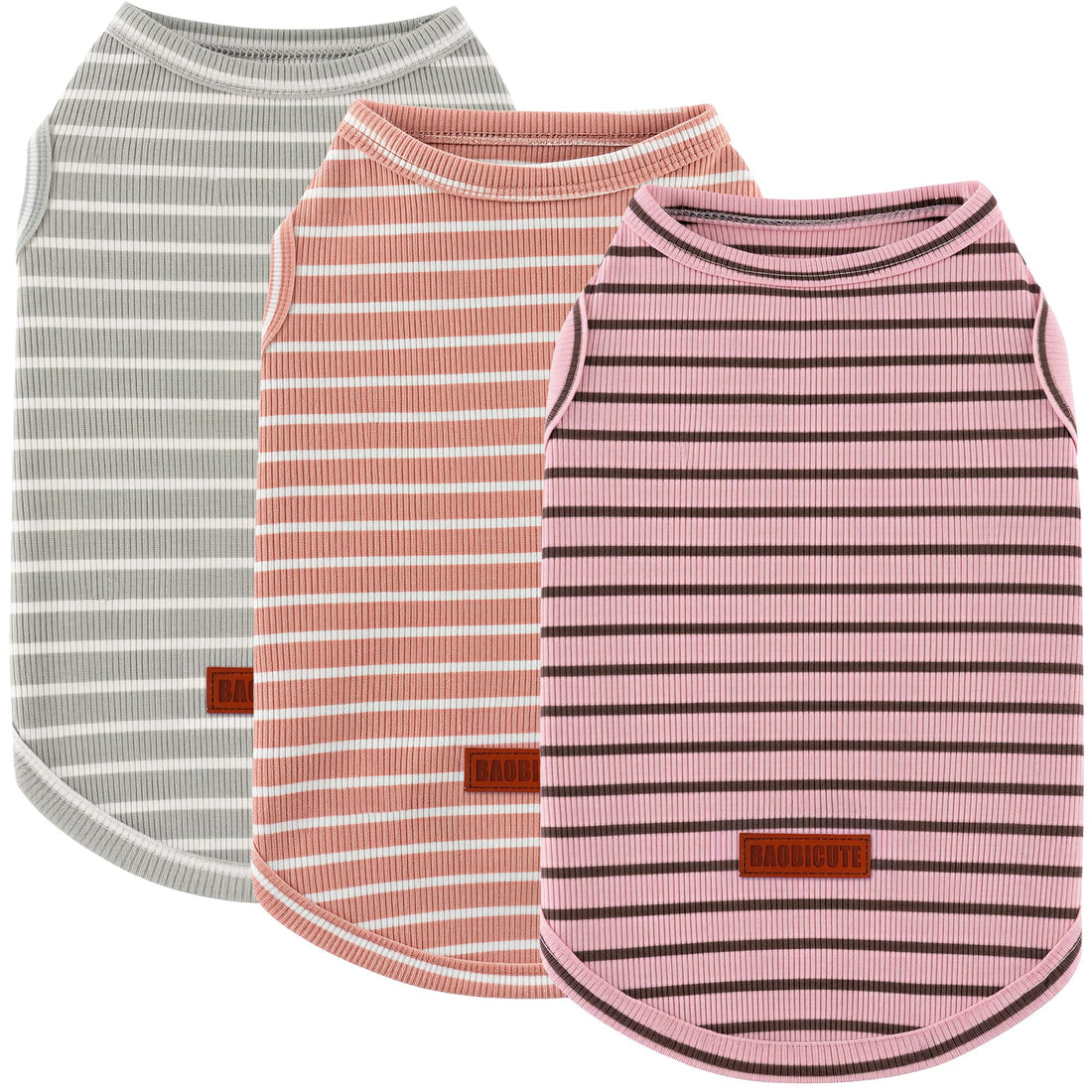 3Pack Dog Shirt Cotton Striped T-Shirts Stretchy Comfortable Pet Vest