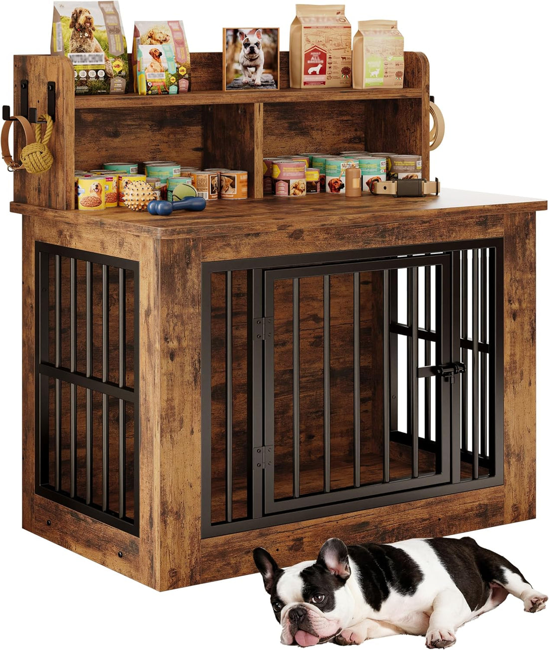 IRONCK 33.4" Small Dog Crate Furniture with Storage Hooks