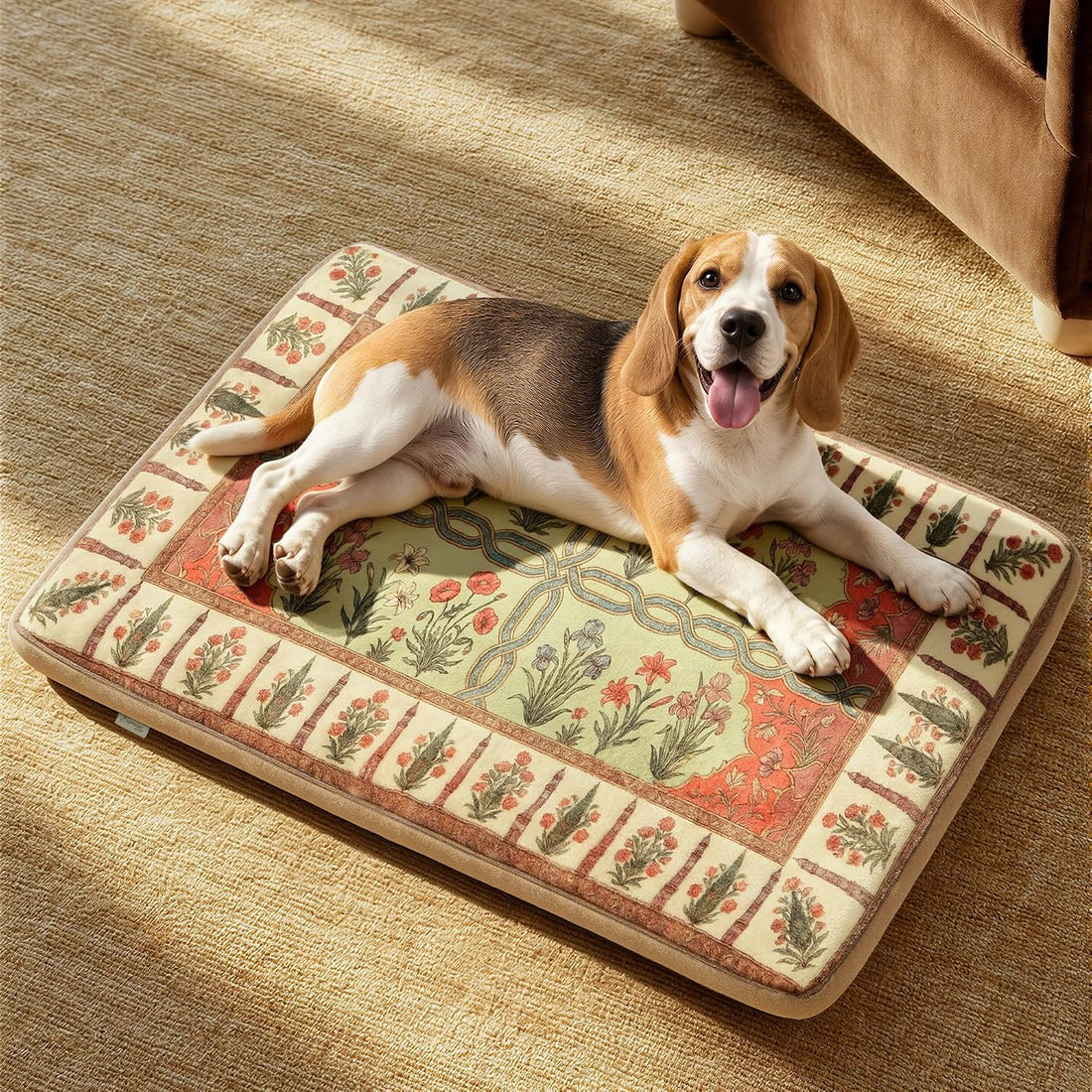 Exsnugy Dog Crate Pad,Boho Washable Dog Bed Mats for Medium Pets