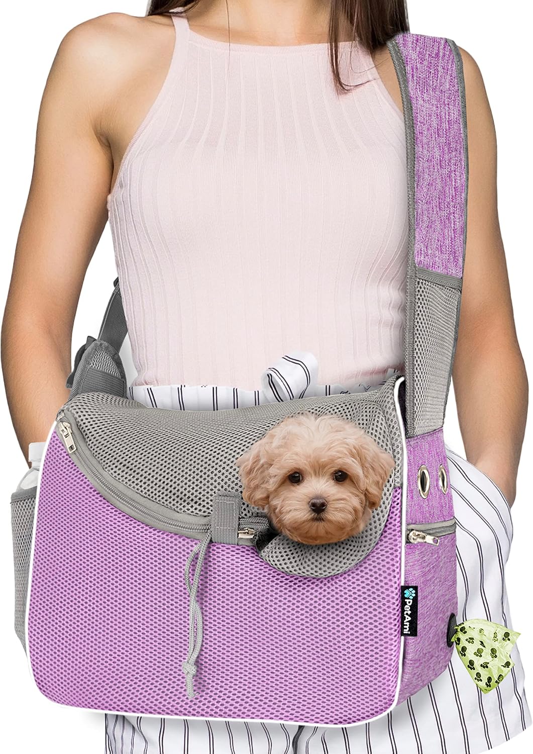 PetAmi Dog Sling Carrier for Small Dog, Hands Free Crossbody Carrier
