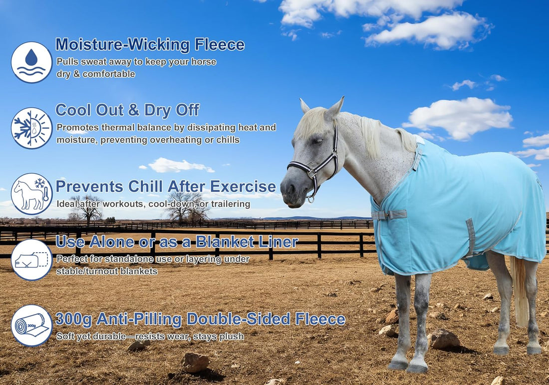 Horse Fleece Cooler Blanket, Moisture Wicking Post-Workout Drying