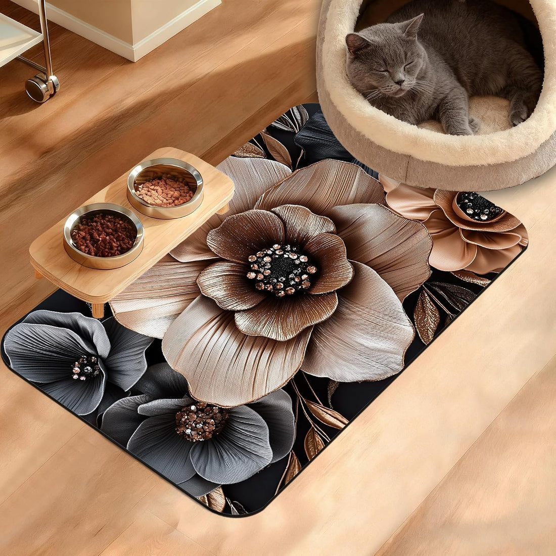 Cats Dog Cat Food Mat,Absorbent Waterproof Placemat for Food