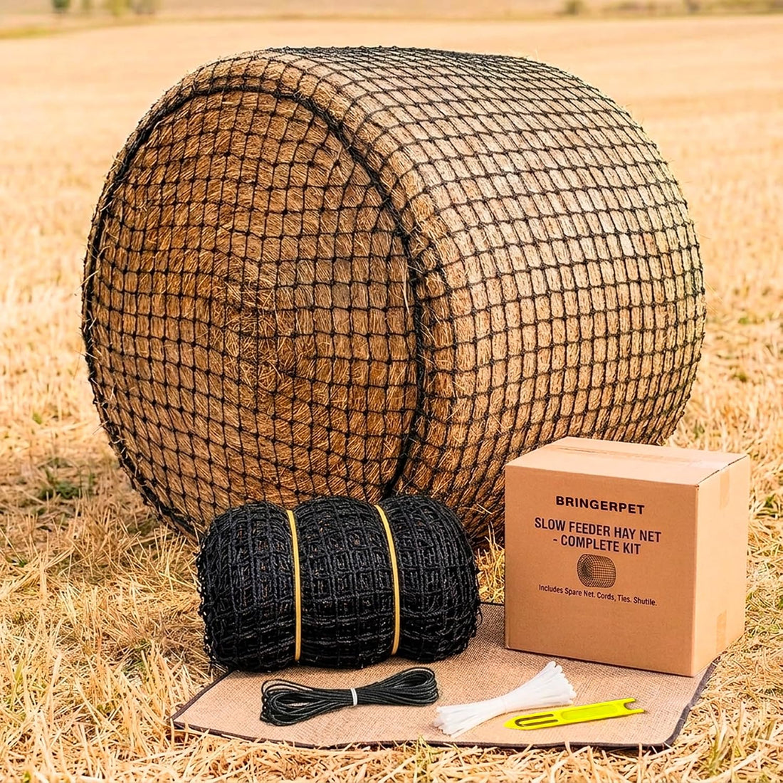 Round Bale Hay Net 5x5 ft, Slow Feeder for Horses, Goats & Cattle