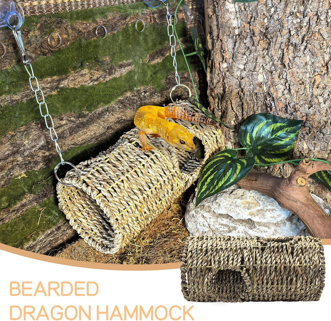 Hanging Reptile Hide Cave,Natural Seagrass Bearded Dragon Hammock